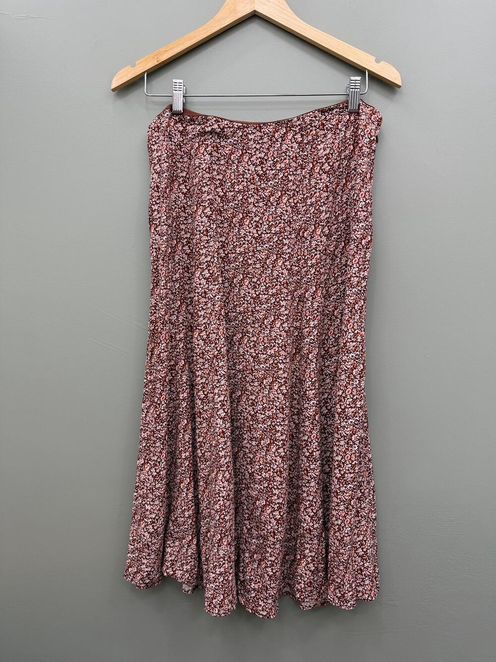 Madewell Floral Midi Skirt 14 Brown Pink Side Slit Viscose Boho Fall